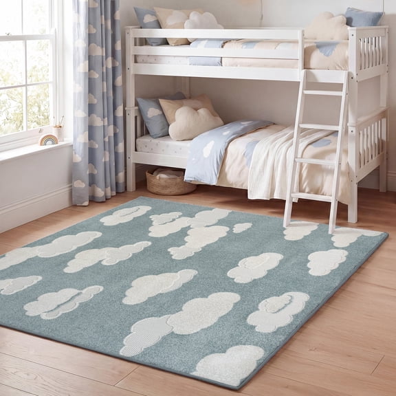 JONATHAN Y SCN105A-5SQ Hedwig High-Low Youth Cloud Scandi Blue/Ivory 5' Square Indoor/Outdoor Area Rug