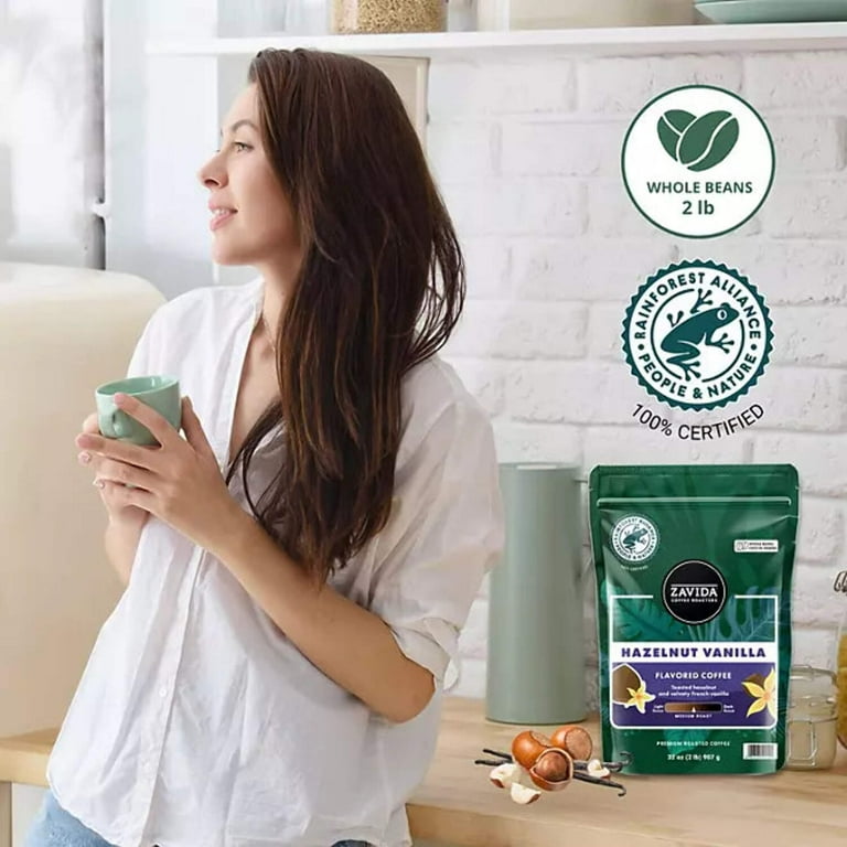 Zavida Hazelnut Vanilla Whole Bean Coffee, Premium, 2 lb - Walmart.com