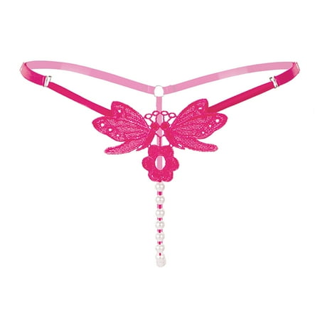 Thongs for Women Hot Pink Lace Thongs Beaded Thong Crotchless Panties One Size