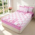 thumbnail image 2 of Manfei Minimalist Check Zipper Full Size Comforter Sets with Fitted Sheet and 2 Pillowcases,Cartoon Ice Cream Drip Zipper Bedding Set,Pink White,Pink Reversible,4pcs, 2 of 8