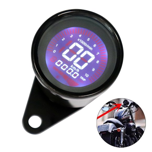 12V Universal Motorcycle Digital Dashboard Gauge - 7-Color LCD Display, 0-10000RPM Tachometer & 0-199KM/H Speedometer, Black/Silver Electroplated Iron Shell with Glass Surface, Easy Wiring