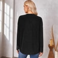thumbnail image 4 of Women V Neck Shirts Lace Patchwork Drop Shoulder Sleeves T Shirt Pure Color Long Sleeves Pullover Black S, 4 of 6