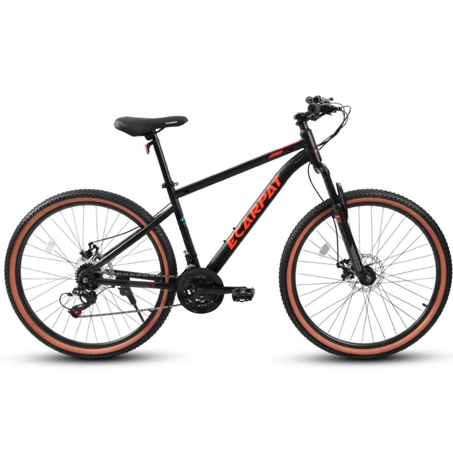 24 Inch Mountain Bike Teenagers, High Carbon Steel Frame, Disc Brakes, Durable , Brown Edge Tires, Ideal for School Commuting