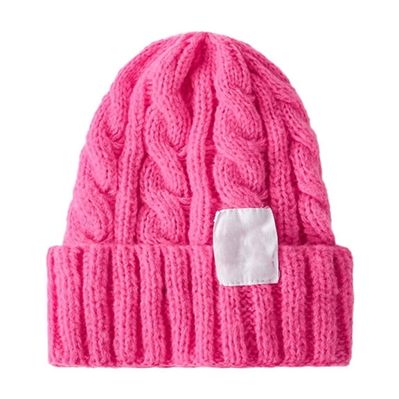 Gsakboxl Skull Cap Women Solid Cable Knit Warm Beanie Ear Protection Cold Hat Casual Thermal Pullover Hat For Autumn Winter Hot Pink