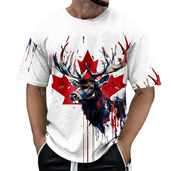 Mens Workout Shirt Maple Leaf Graphic Print Short Sleeve Crew Neck Mens New Clothing,White,XL