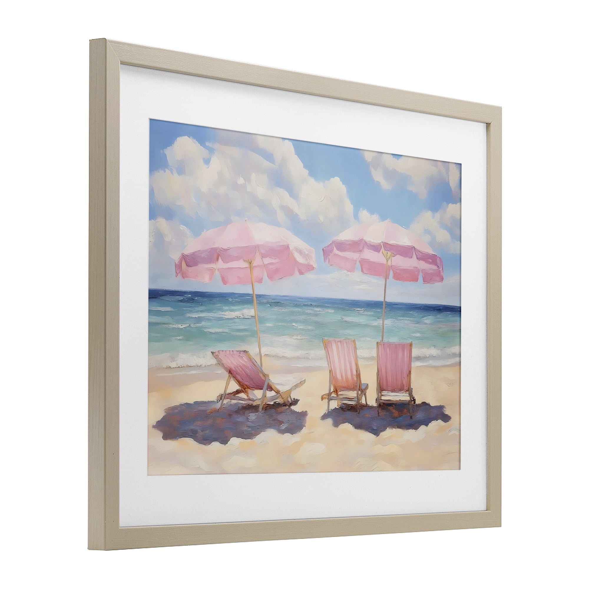 Stupell Industries Pink Summer Chairs by the Sea Birch Framed Print Under Glass, design by LSR Design Studio