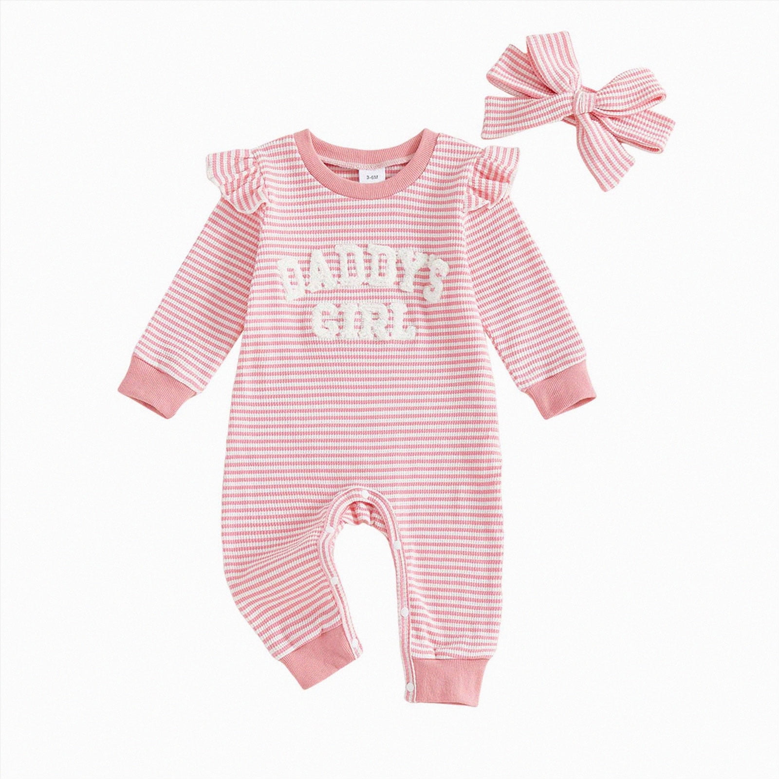 Wonitaaizi Newborn Baby Girls Romper Daddy's Girl Ruffle Jumpsuit Bodysuit Fall Winter Clothes(6-12 Months,Pink)