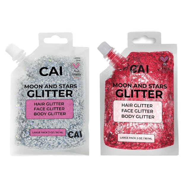 Gel con purpurina CAI BEAUTY NYC para rostro y vello para Halloween, 90 ml, paquete de 2