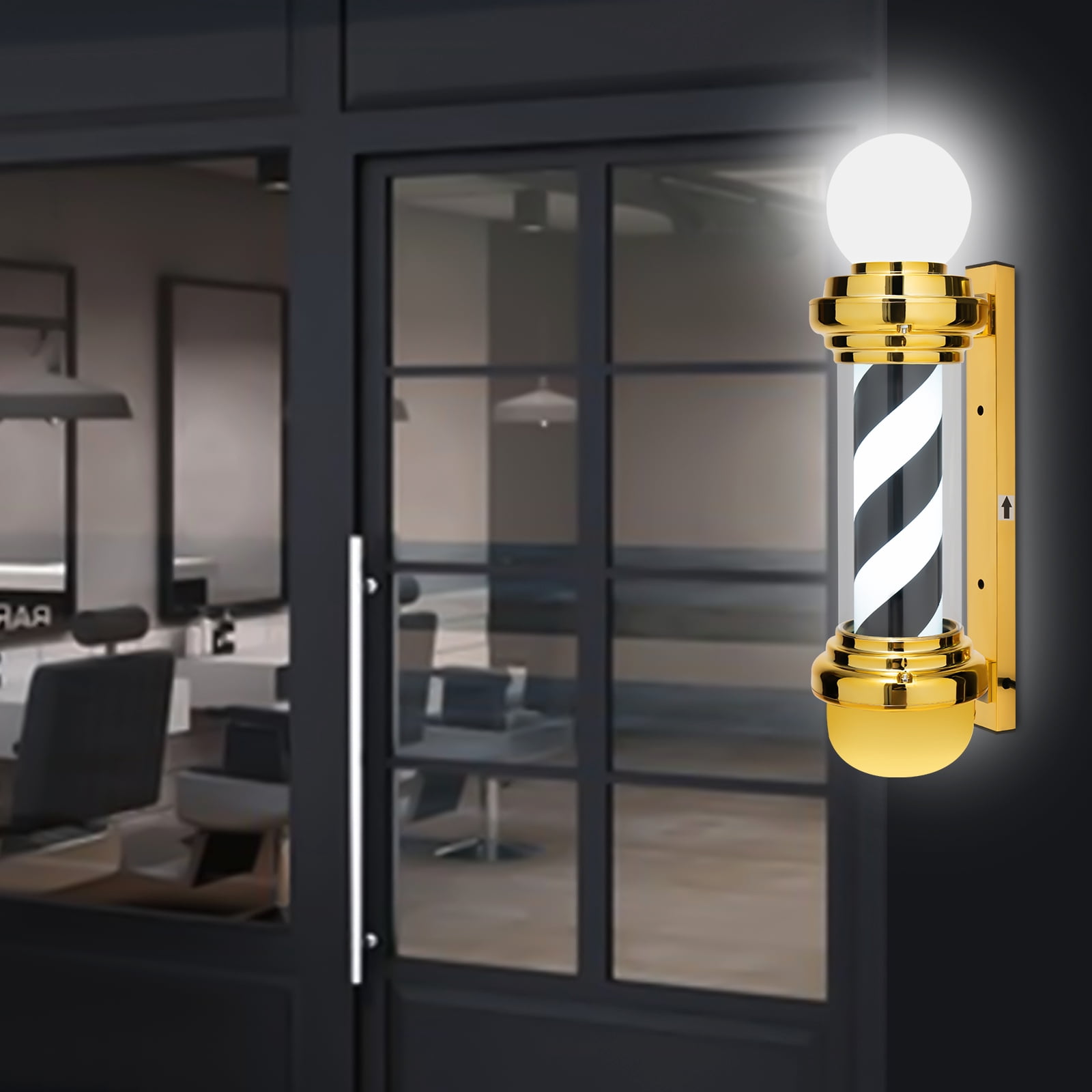 Barber Pole Light Black White Gold Wall Mount Salon Sign with 18W LED Waterproof Outdoor Barber Shop Light