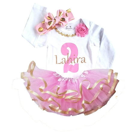 

1st First 2nd Second Birthday Girl Outfit for Baby Birthday (2nd Birthday Pink Gold With Tutu Long Sleeves 2T)