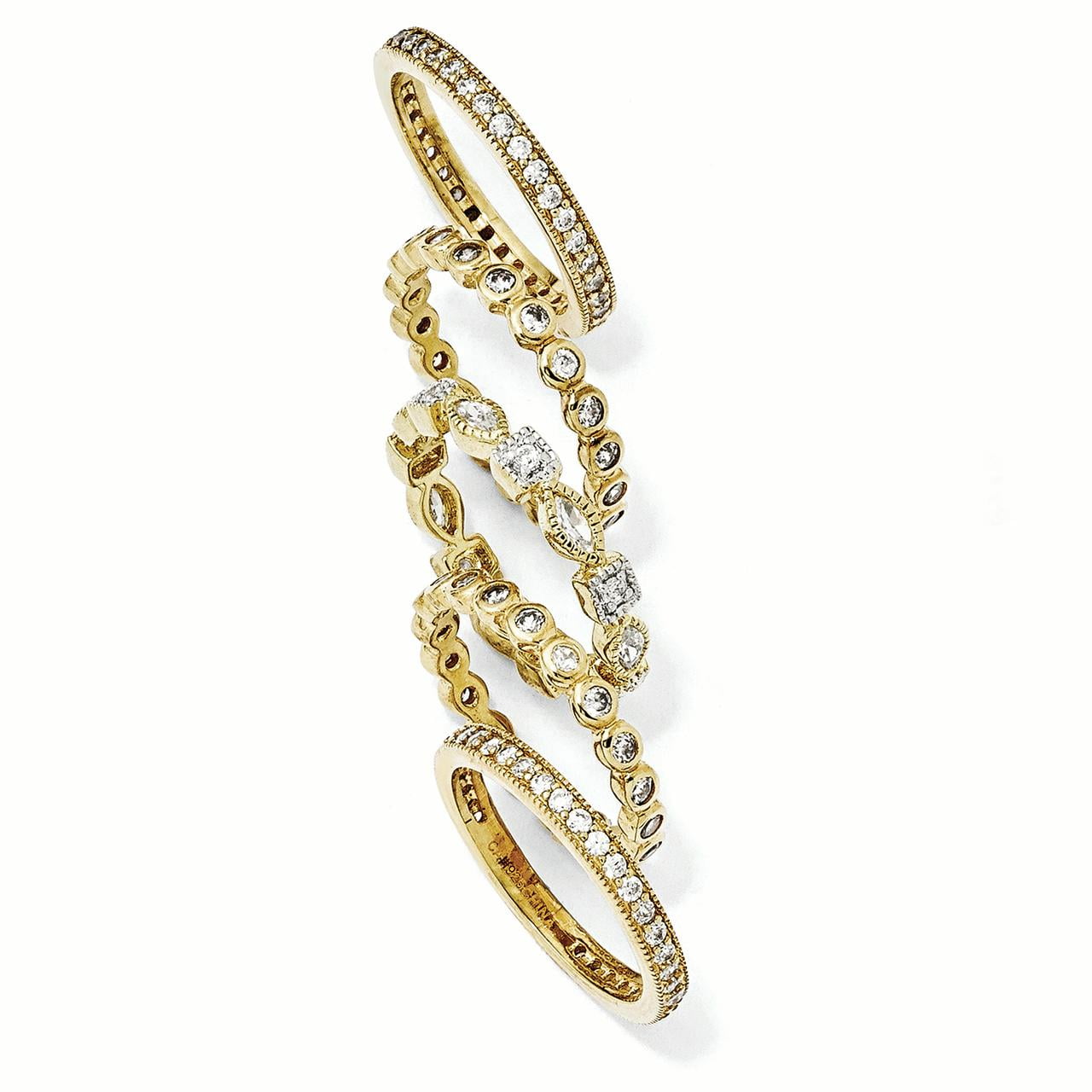 Gold-Plated Sterling Silver Cz Eternity Five Ring Set