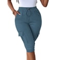 thumbnail image 2 of Tumotour Summer Cargo Shorts For Women'S Casual Straight-Leg Shorts Elastic High Waisted Drawstring Knee Length Bermuda Shorts With Flap Pockets, 2 of 9