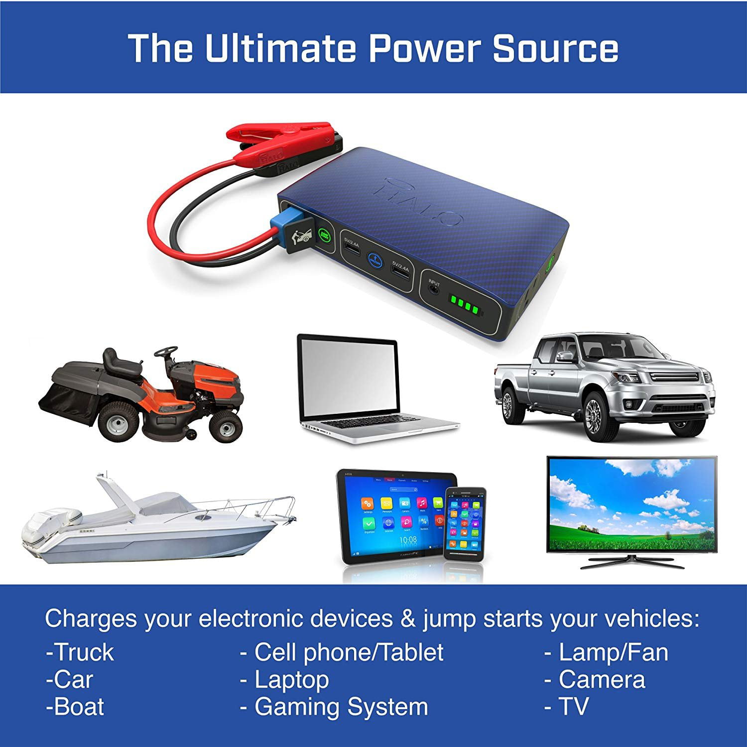 HALO Bolt 58830 mWh Portable Phone Laptop Charger Car Jump Starter with AC  Outlet and Car Charger - Blue Graphite