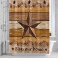 thumbnail image 3 of Country Stars Shower Curtain for Bathroom Decor, Vintage Brown Wood Grain Bless Our Home Farmhouses Waterproof Fabric Shower Curtain, 48"x72" Set with 12 Hooks, 3 of 9