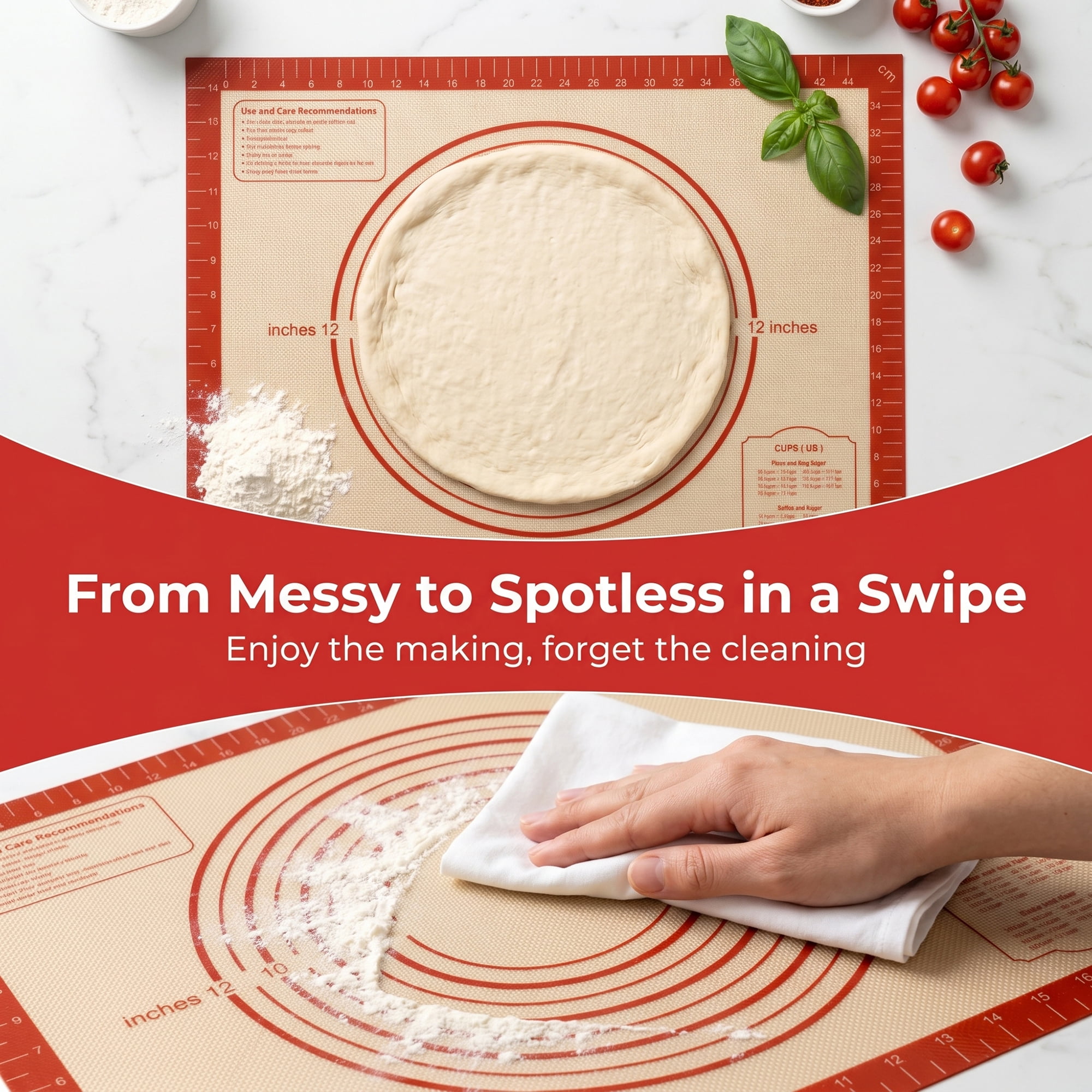 Unique Bargains Silicone Pastry Non Stick Baking Mat with Measurements Red A 16"x20"
