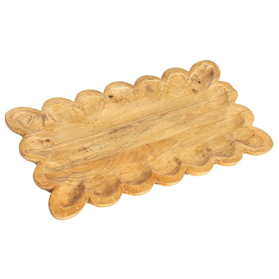 Creative Co-Op Scalloped Mango Wood Tray, Natural