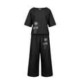 thumbnail image 3 of Baqcunre Womens Sweatpants Linen Sets For Women 2 Piece Ladies Cotton Short Sleeve Printed Blouse Loose Cropped Pants Two Piece Suit Pant Suits Workout Sets For Women Womens Pants Black L, 3 of 4