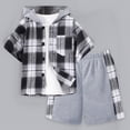 thumbnail image 2 of Gerichy Toddler Boys Summer Clothes Short Sleeve Plaid Hooded Shorts 2Pcs Set Size 2T-8T Soft Cotton Beach Park Casual Playwear,Black, 2 of 7