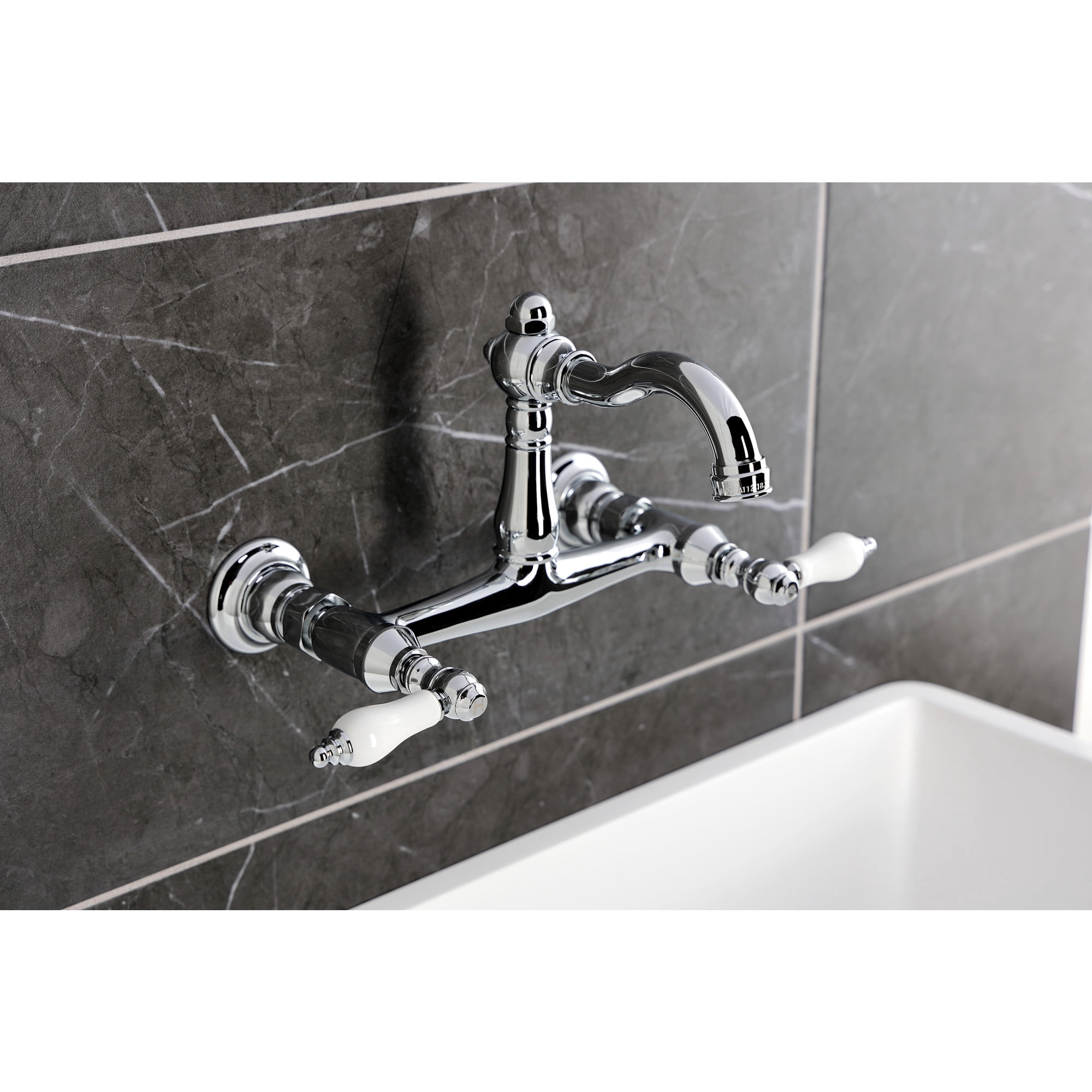 Kingston Brass KS3251PL Vintage Double-Handle Wall-Mount Bridge Kitchen Faucet, Polished Chrome
