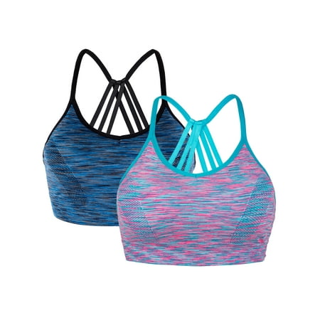 

YouLoveIt 2pcs Women Sports Bra Padded Seamless Workout Bras with Removable Pad Crisscross Back Yoga Bras for Yoga Gym Workout Fitness