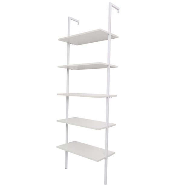 5-Shelf Wood Modern Bookcase Open Wall Mount Ladder Bookshelf Metal Frame 