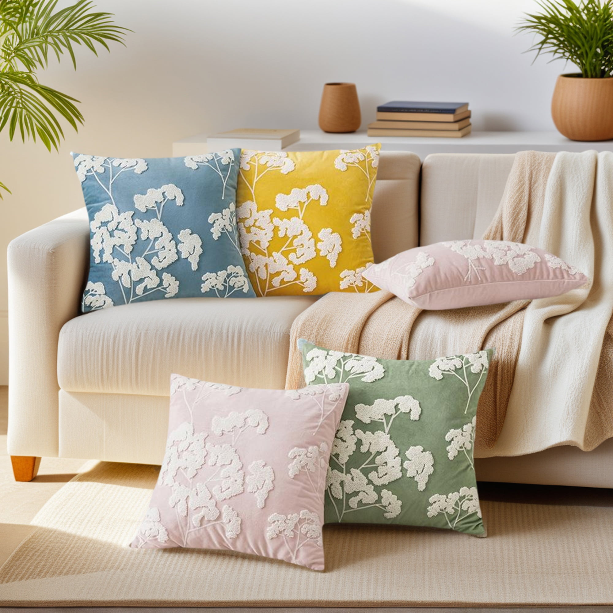 Unique Bargains Velvet Throw Pillow Covers with Blossom Pattern Pack of 2 Pink 20" x 12"