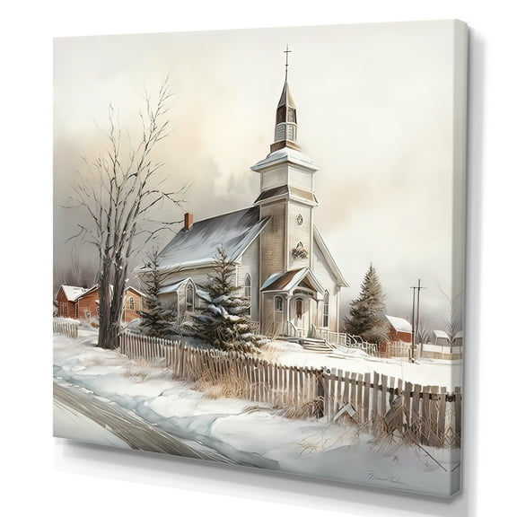 Designart Church In Country During Winter IV Canvas Wall Art