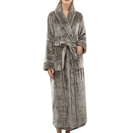 

Niuer Ladies Nightwear Solid Color Robe Women Lounge Nightgowns Belted Spa With Pockets Soft Bathrobe Gray M