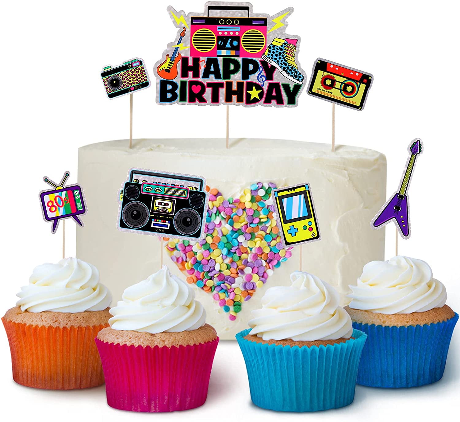 48pcs 80's Cupcake Toppers 80's Retro Cupcake Toppers ...