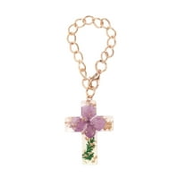 Unique Bargains 1 Pc Dried Flower Cross Water Cup Pendant Purple Green Metal Resin