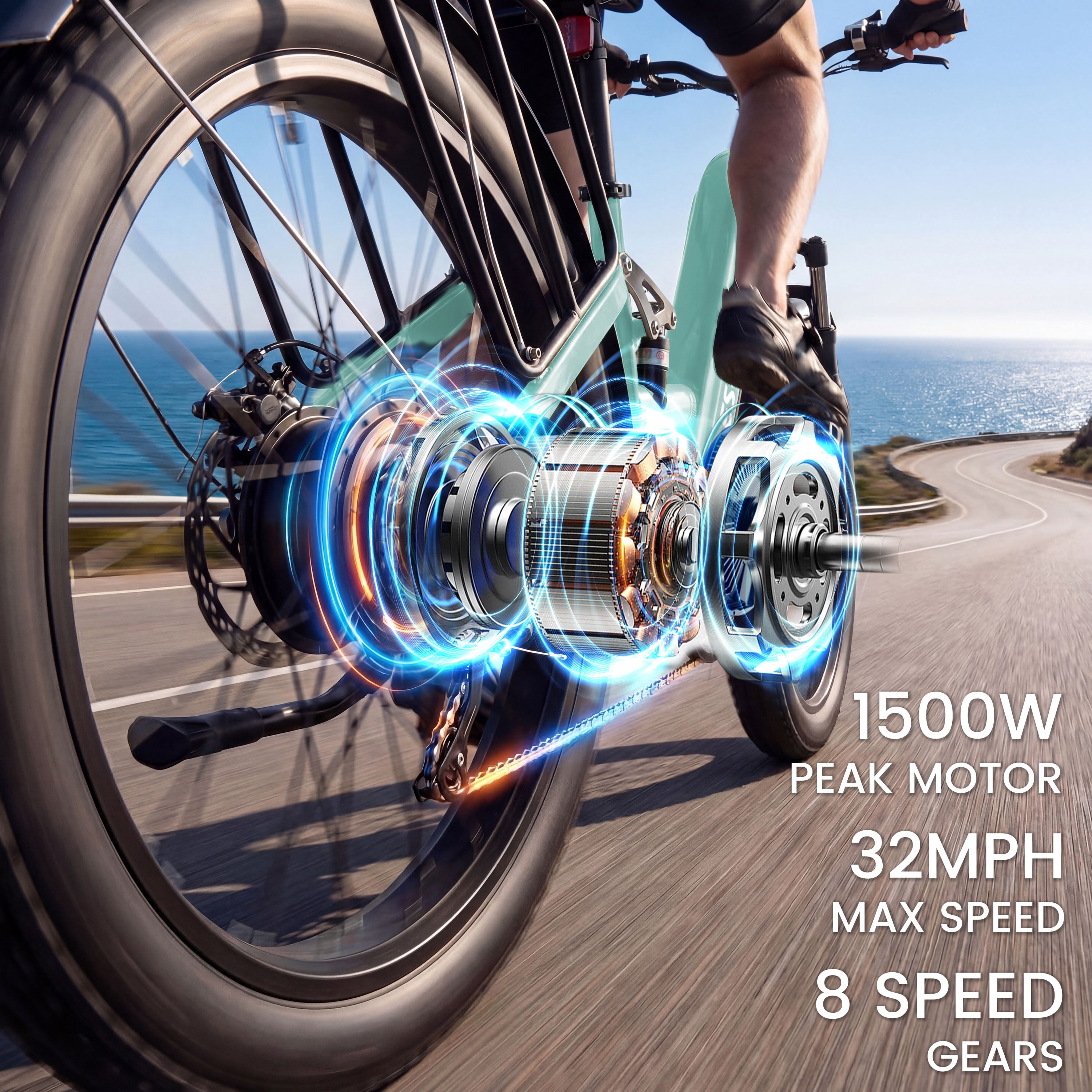 ESKUTE C300 1500W Electric Bike for Adults, 48V 20.8Ah Battery, 32MPH, 80 Miles Range, 26"x4.0" Fat Tire Step-Thru Ebike, Full Suspension Electric Bicycle, 8-Speed Green, UL2849