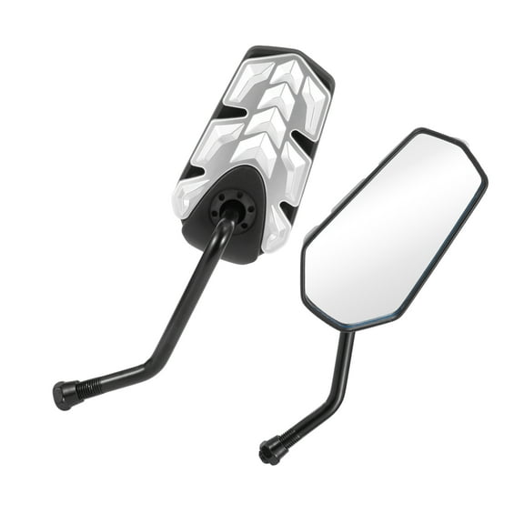 Unique Bargains 1 Set Motorcycle Rear View Mirrors Universal Plastic Iron Clear Glass Bar End Side Mirrors Mount Silver Tone Straight Handle with Curved End