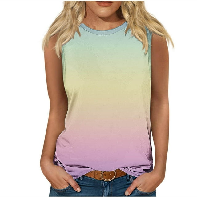 Cameland Débardeurs d'Été pour Femmes Grande Taille Col Rond Sans Manches Hauts Basiques pour Femmes T-Shirts Décontractés Amples