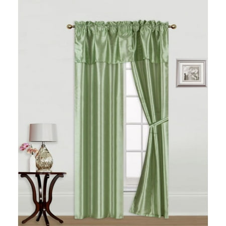- Knight Sage 5-Piece Rod Pocket Faux Silk Light Softly Filtering Window Panel Set, 2 Panels, 1 Attached Valance and 2 Tie Backs 54