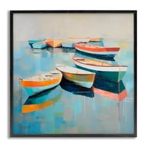 Stupell Industries Boats on Shoreline Transportation Painting Gray Framed Art Print Wall Art, 12 x 12