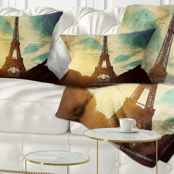 Designart Paris Eiffel TowerRetro Style - Cityscape Throw Pillow - 12x20