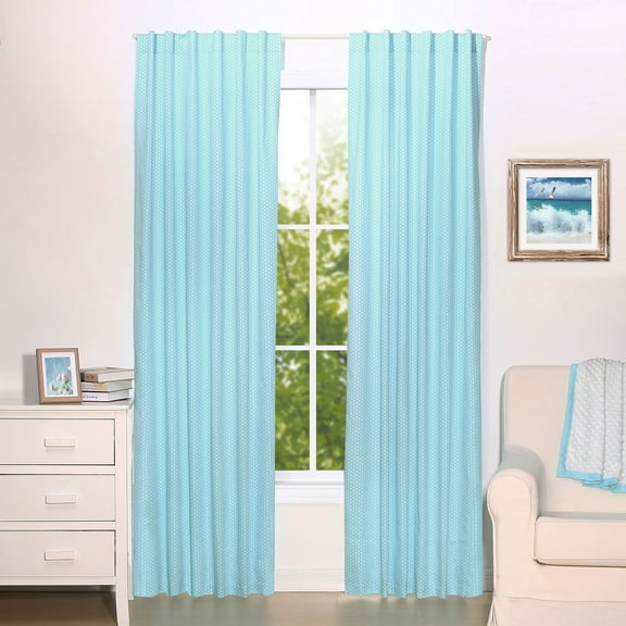 The Peanut Shell Blackout Drapery Panels - Teal Blue Confetti Dot Print - Two 84 by 42 Inch Panels, 100% Cotton Sateen