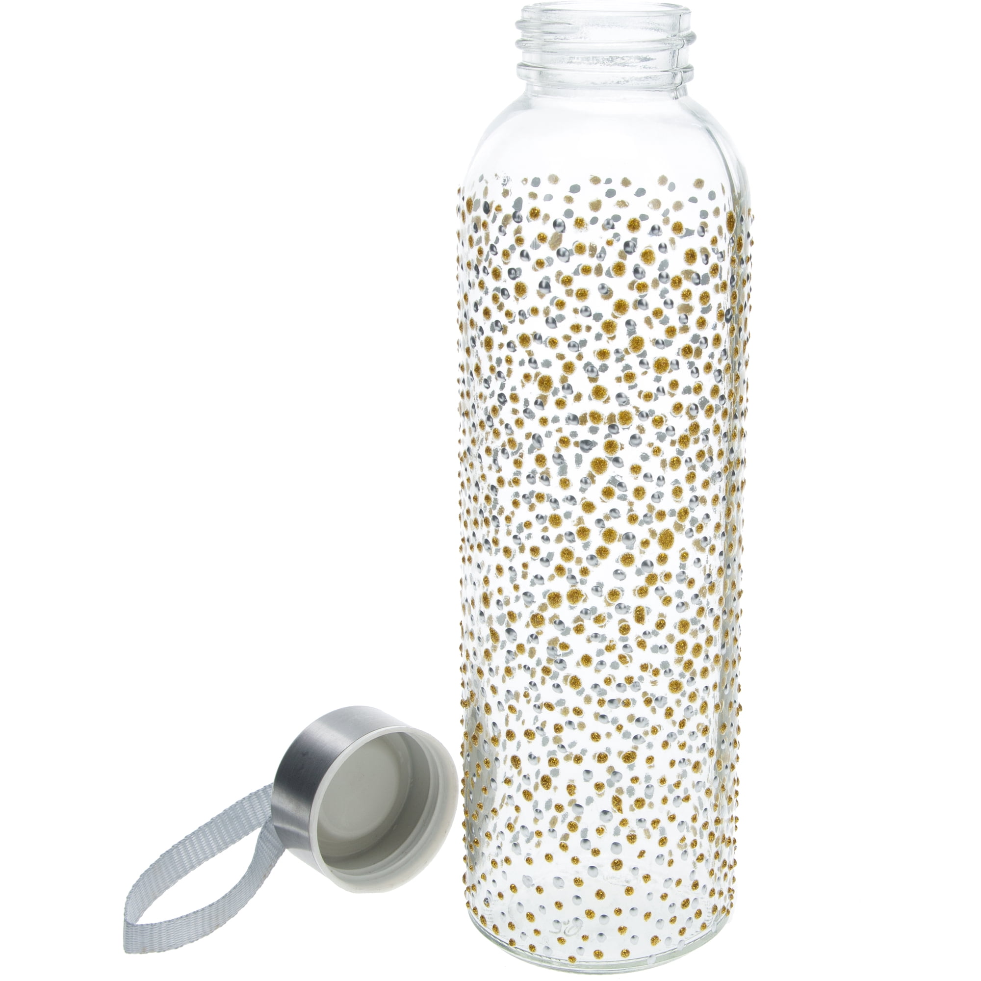 Gold & Silver Dots - 16.5 oz Hand Decorated Glass Water Bottle