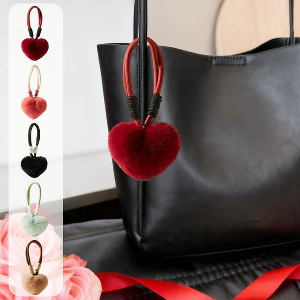 Llavero De Fibra De Poliéster 1 Llavero Con Dije En Forma De Corazón En Terciopelo De Poliéster Suave Negro Para Decorar Bolsos, Carteras O Mochilas, 10cm Rkxzt