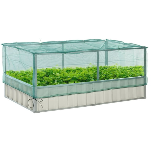Outsunny Raised Garden Bed, Steel Planter Box Outdoor with Cover, Gloves for Growing Vegetables, Flowers, Herbs, Green