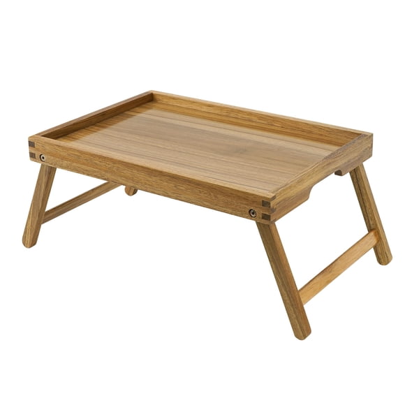 Bandeja de mesa de cama VaeFae de madera de acacia con patas plegables para dormitorio