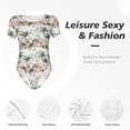 thumbnail image 4 of Bingfone Motif Palmiers Flamants Roses Justaucorps Col Rond pour Femmes, Manches Courtes à Boutons-Pression, Adapté pour Fête, Sport, Usage Quotidien-TG, 4 of 7