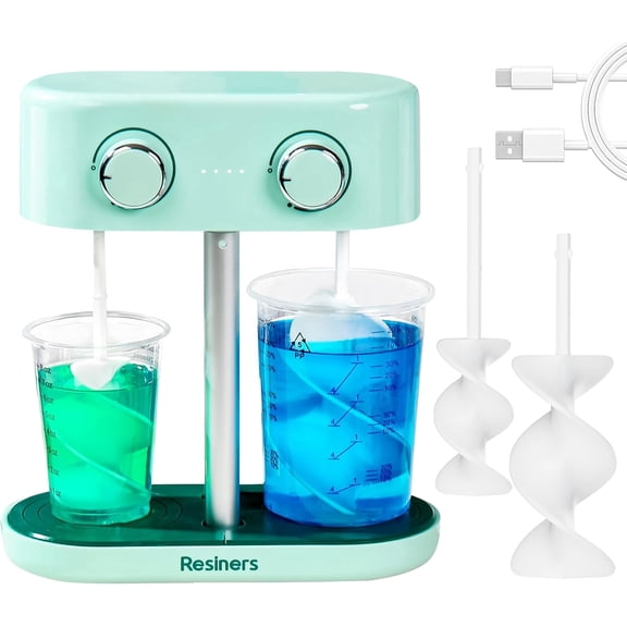 Resiners Dual-Head Resin Mixer with Spiral Silicone Paddles, Rechargeable Epoxy Mixer, Stepless Speed & Minimum Bubbles, Electric Stirrer for Resin,Silicone,Paint Mixing,Resin Tools,DIY Crafts