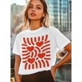 thumbnail image 6 of Women's T-Shirt Red Love Abstract Stripe Minimalist Art Short Sleeve Casual Tee Classic Crew Neck T Shirt for Women White, XS, 6 of 7
