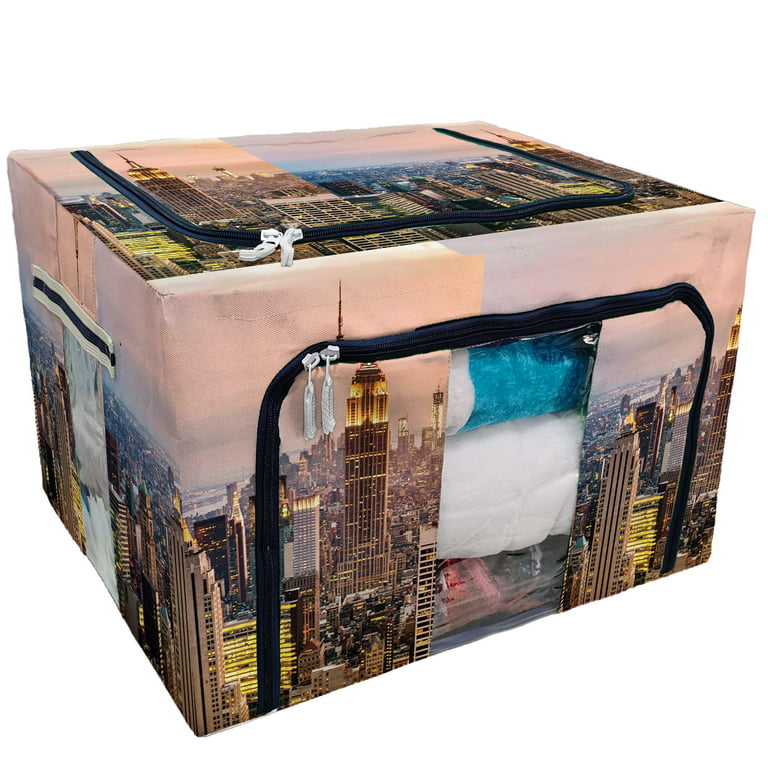 PKQWTM Cityscape New York Skyline at Teilight Storage Bag Clear Window Storage  Bins Boxes Large Capacity Foldable Stackable Organizer With Steel Metal  Frame For Bedding,Clothes,Closets, Bedrooms 