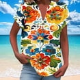 thumbnail image 2 of Youyipin Womens Tops Women Casual Printed Short Sleeve Button Home Outfits Casual V-Neck T-Shirt Blouses Graphic Tees For Women, 2 of 5