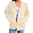 thumbnail image 7 of Mgmyaa Women's Sweatshirt Casual Loose Solid Color Pocket Long Sleeve Two-Way Zip Hooded Top, 7 of 7