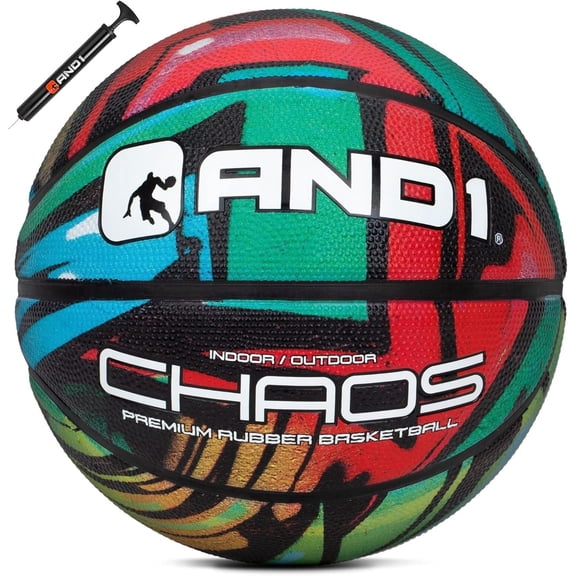 AND1 Chaos Basketball: Size 7 (29.5") Rubber, Deep Channel, Made for Indoor Outdoor Basketball Games, Pump Included