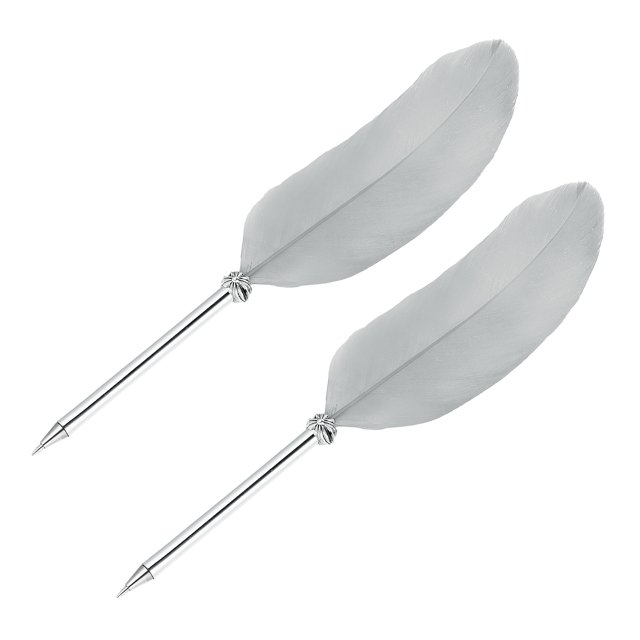 Unique Bargains 21cm/8" Feather Ballpoint Pen, 2Pcs Ink Vintage Quill Pen Refined, Gray