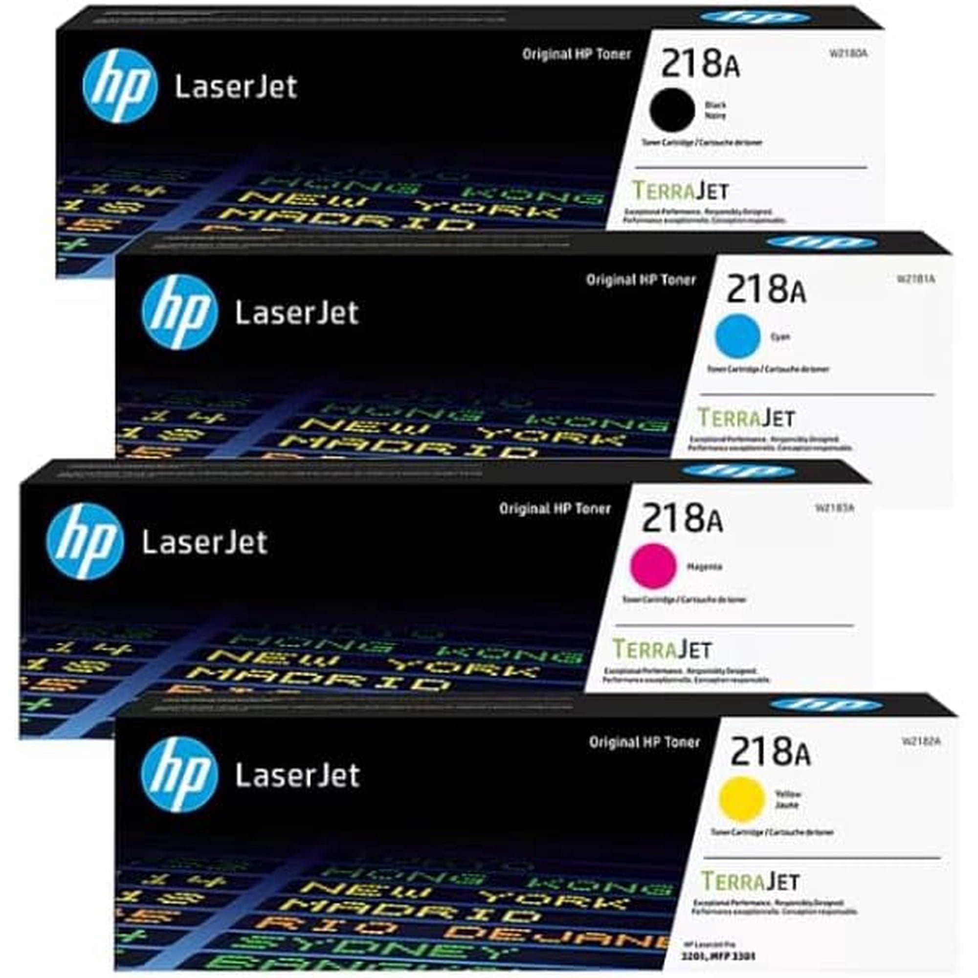 HP 218A Toner Cartridge 4-Pack (Black, Cyan, Magenta, Yellow) W2180AQ1 Color LaserJet Pro 3201 & MFP 3301 Series Printers Combo Pack (Sold without manufacturer warranty)
